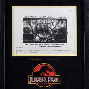Original pro Storyboard Trex in Front of Grant and Malcolm – Jurassic Park (1993)