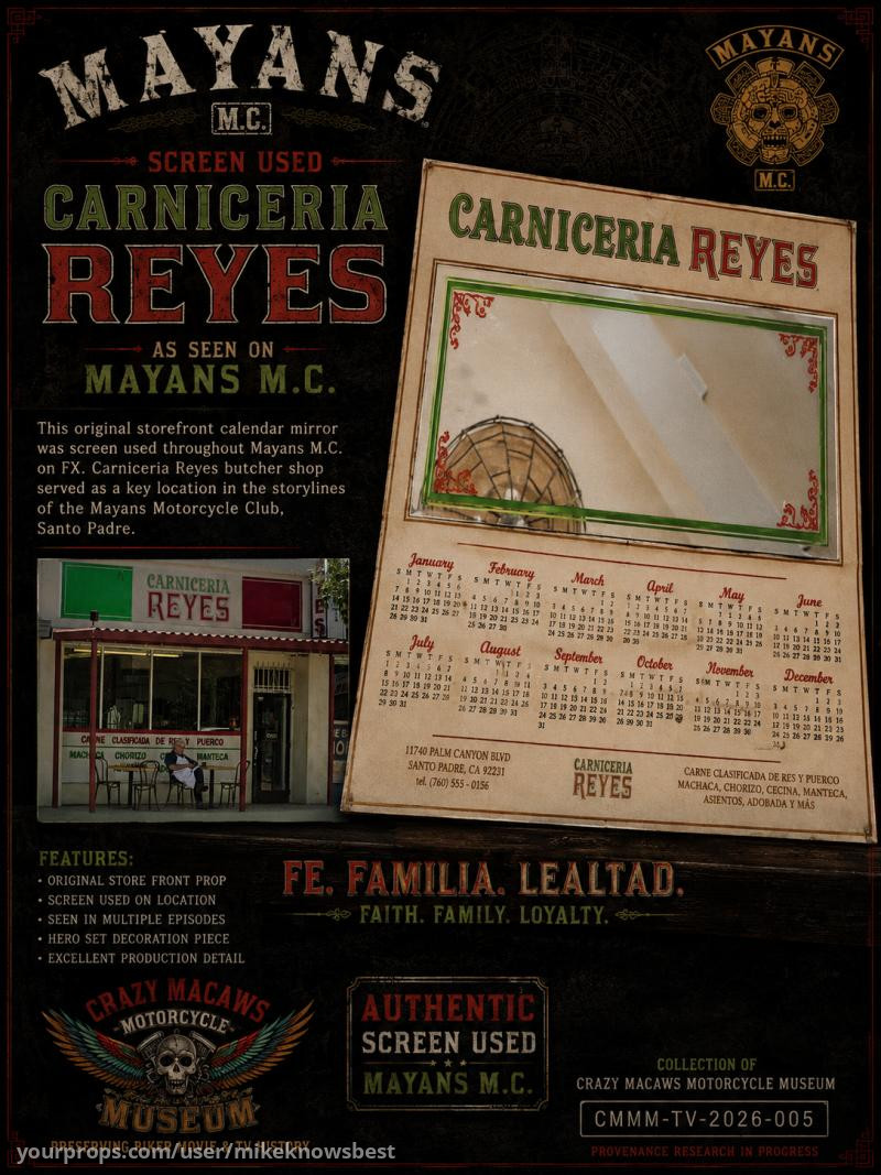 Reyes Butcher Shop Mirror & Calendar – Mayans M.C. (2018) – image 2