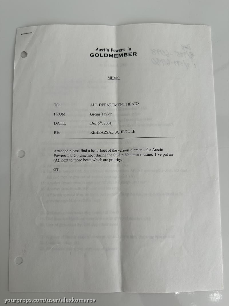 Production Paperwork – Austin Powers in Goldmember (2002) – image 5