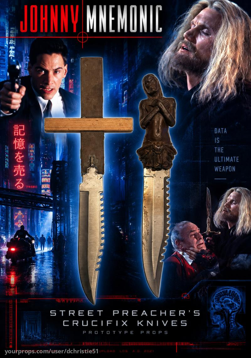 Street Preacher (Dolph Lundgren) Crucifix Knives – Johnny Mnemonic (1995) – image 1