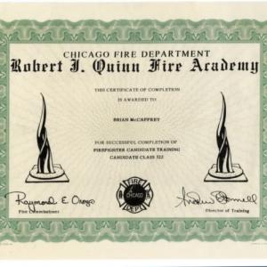 Brian McCaffrey fire academy Graduation certificate – Backdraft (1991)