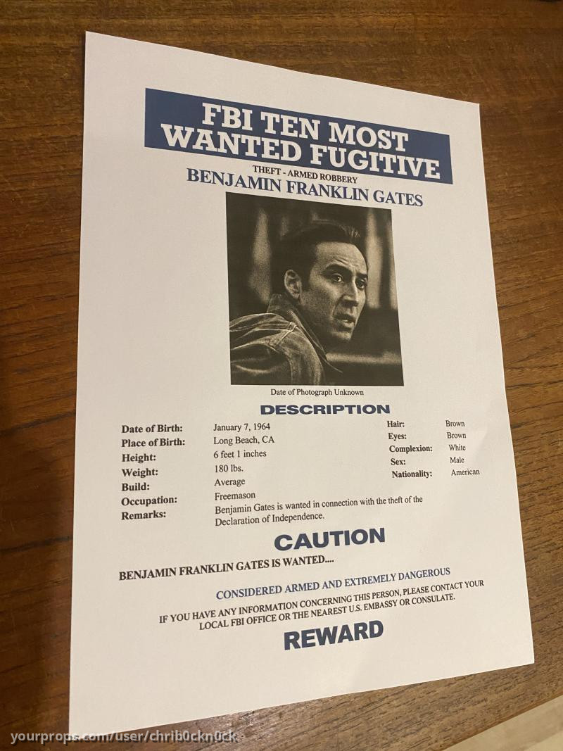 FBI Wanted Poster (Ross McDonald Website Version) – National Treasure (2004) – image 1